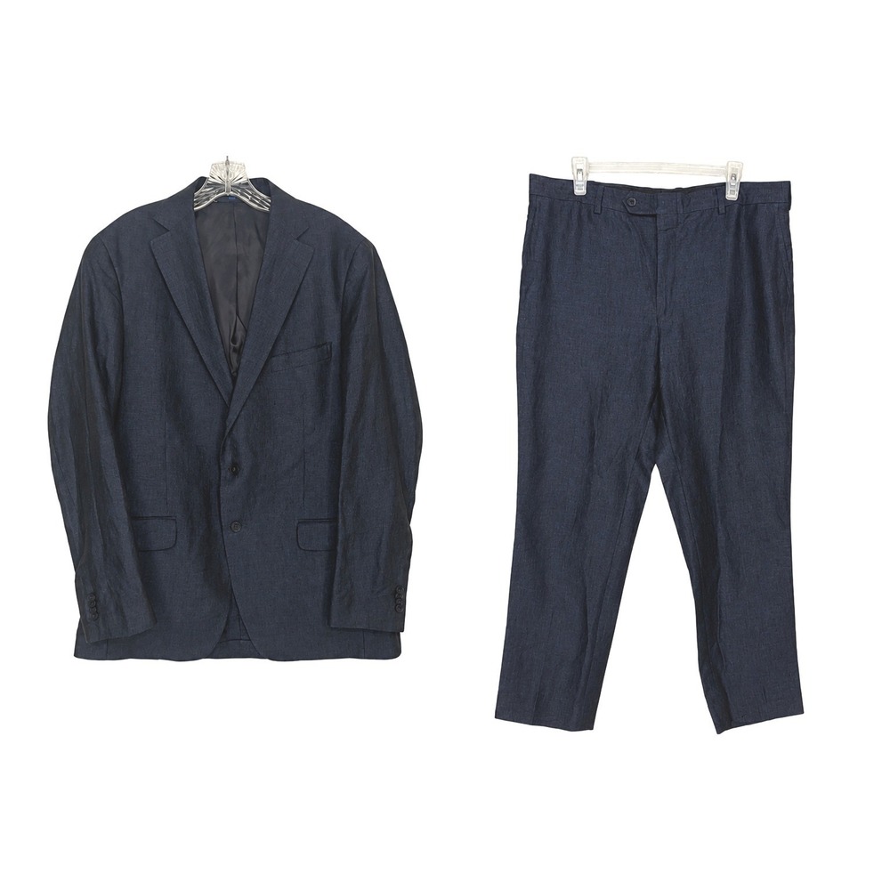 Haspel Men's Navy Linen Two Piece Suit Blazer Trousers Classic Summer Tailoring